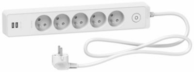 Multiprise 5 prises + 2 usb Schneider Electric Odace blanc 1.5 m