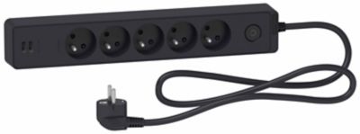 Multiprise 5 prises + 2 usb Schneider Electric Odace anthracite 1.5 m