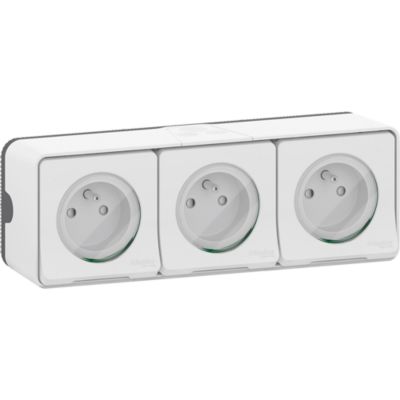 Mureva Styl triple prise 2P+T précâblée saillie IP55 IK08 76x218 mm MUR36039