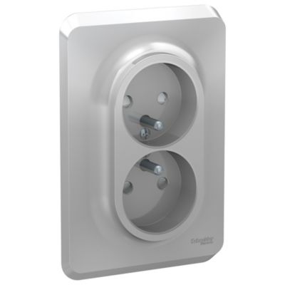 Prise double avec terre Schneider Electric Unica Déco aluminium