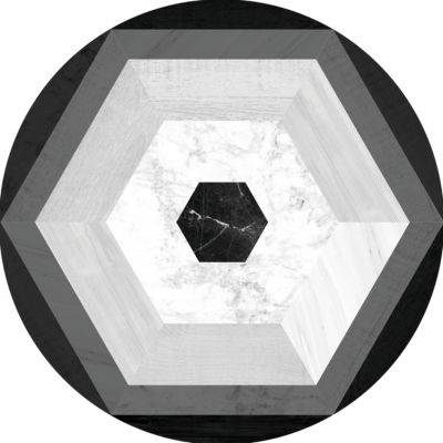 Tapis vinyle rond motif hexagones gris noir et blanc ?99cm x ep. 2mm
