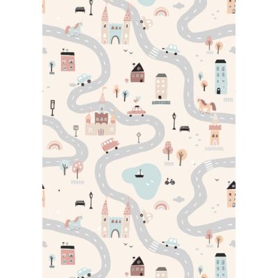 Tapis vinyle motif ville pour enfants L.95 x l.66 cm x ep. 2 mm