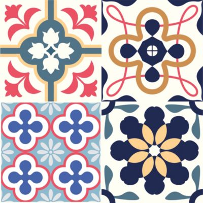 Lot 8 carreaux adhésifs décoratifs Vinyl Way Barcelone Dada Art effet carreau de ciment multicouleur