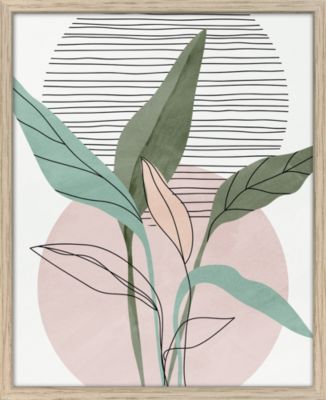 Image encadrée feuilles graphique Dada Art vert et rose L.53 x l.43 cm