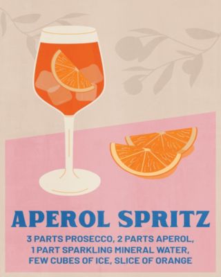 Affiche Spritz cocktail, verre, boisson l.40 x H.50 cm rose et orange