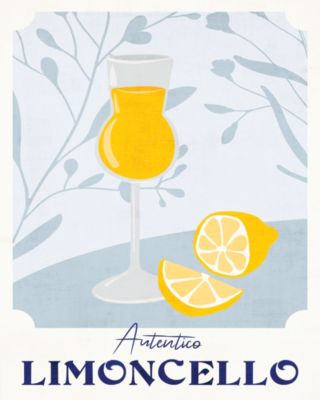 Affiche Limencello cocktail, verre, boisson l.40 x H.50 cm jaune et bleu