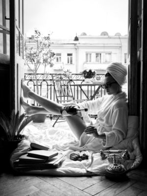 Affiche Balcony noir & blanc, balcon, retro, vintage l.60 x H.80 cm noir et blanc