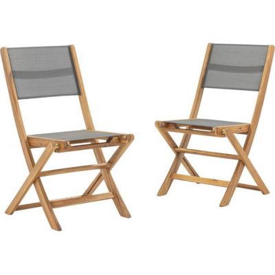 Lot de 2 chaises de jardin pliantes acacia Textilene effet teck Gris