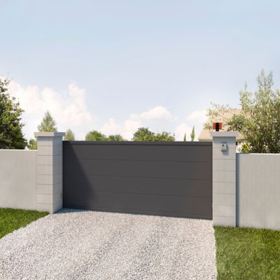 Portail Jardimat coulissant motorisé aluminium Quattro gris - 350 x h.160 cm