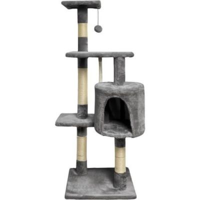 PALOMA Arbre a chat gris foncé 40 x 40 x 114cm - 3 plateformes, 1 corde, 1 niche , poteaux a griffer
