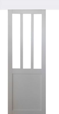 porte Coulissante Atelier Blanc H204 X L73 + Rail Alu Bandeau Blanc Et 2 Coquilles Gd Menuiseries