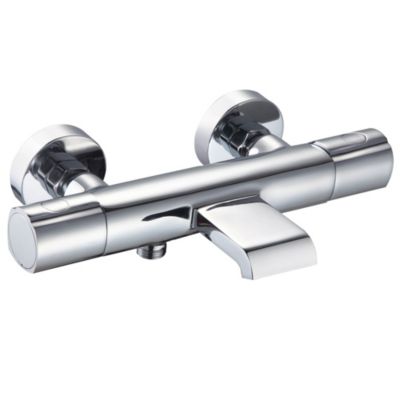 Mitigeur de baignoire thermostatique mural avec bec cascade  chrome  Essebagno Carra