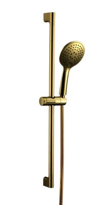 Kit de douche sans robinetterie avec douchette 3 jets + flexible + barre réglable, doré, Essebagno L