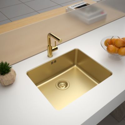 Évier sous-plan en inox finition or 1 bac à encastrer Essebagno Inoxa 54 - Essebagno