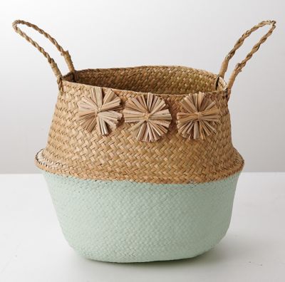 Panier en fibres naturelles Pompons vert