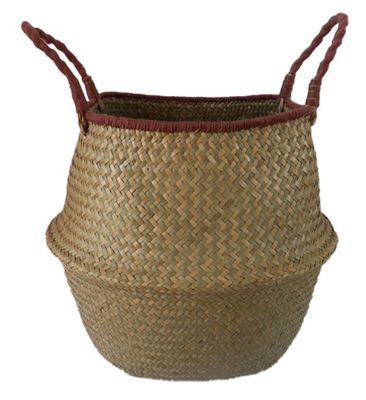 Panier boule avec poignées couleur naturelle et rouge