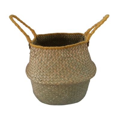 Panier boule avec poignées couleur naturelle et jaune