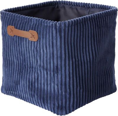 Panier de rangement carré effet velours bleu