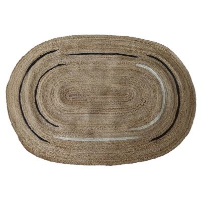 Tapis jute et coton ovale imprimé blanc L.170 x l.120 cm