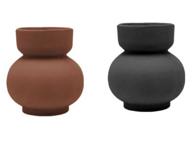 Vase ceram Ornami forme ronde l.13,8 x H.4,8 cm terracotta/bleu