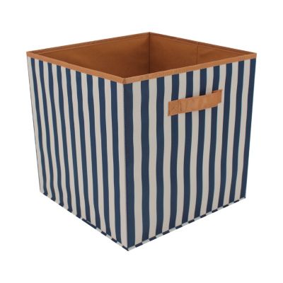 Panier de rangement pliable en cube Norasia à rayures verticales blanches et bleues