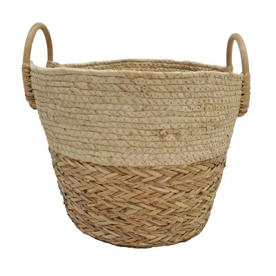 Panier rond en fibres naturelles Ornami blanc avec poignées rondes