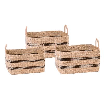 Lot de 3 paniers rectangulaires en fibres naturelles Ornami motif horizontal