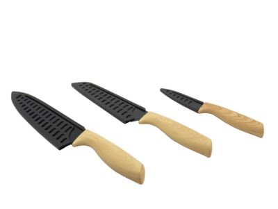Couteau de cuisine en acier inoxydable et effet bois, 3 pièces - Ornami