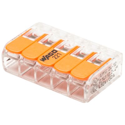 50 mini bornes à cliquet 5 entrées Wago (série 221) 0,14-4 mm²