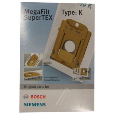 Sacs Aspirateur Siemens Type K SuperTEX – 4 Sacs avec Filtre Micro-Hygiénique