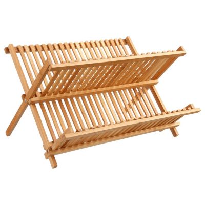 Secret De Gourmet Ãgouttoir Ã vaisselle pliant 2 niveaux en bambou Marron, L. 42 x l. 33 x H. 25 cm