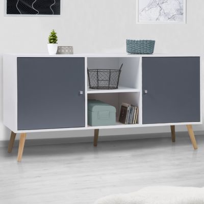 MARKET Buffet bas scandinave 140 cm EFFIE 2 portes bois et - vue 2