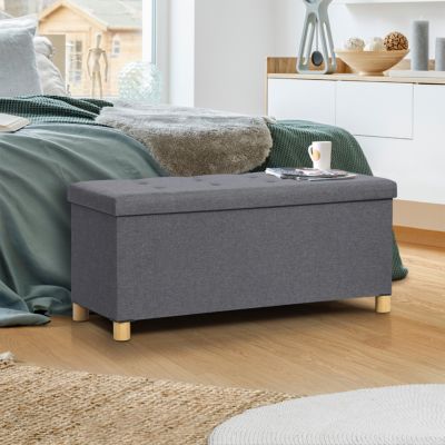 Banc coffre rangement sur pied 100 cm tissu - vue 9