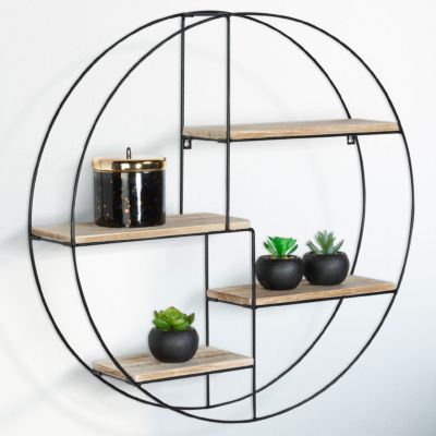 Etagère murale ronde LILY bois et métal - vue 2