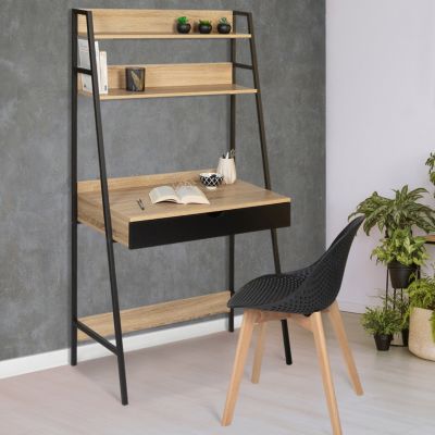 Bureau étagère 1 tiroir noir BOSTON design industriel