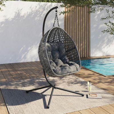 Fauteuil lune suspendu ajouré effet rotin avec coussin