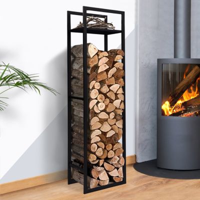 IDMarket Range bûches Vertical Acier avec étagère H.170 CM pour cheminée