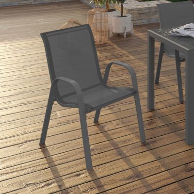 Lot de 4 chaises de jardin LYMA métal et textilène empilables gris anthracite