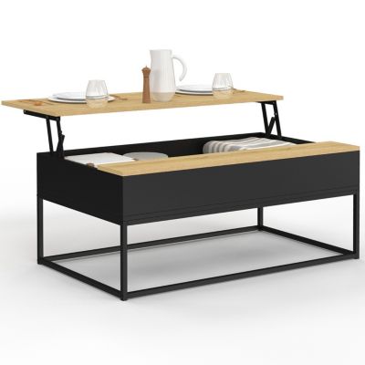IDMarket Table Basse Plateau relevable rectangulaire Boston 100 cm Design Industriel