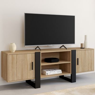 Meuble TV 140 cm PHOENIX 2 portes bois et - vue 2