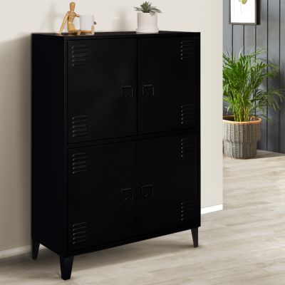 Armoire basse ESTER 4 portes métal noir design industriel