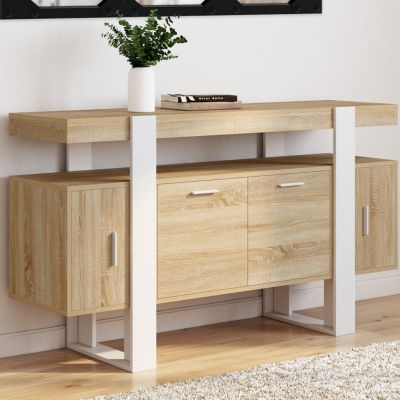 Buffet 140 cm PHOENIX 4 portes bois et blanc