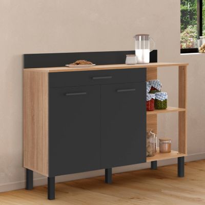 IDMarket Buffet bas de cuisine 120 CM CINA plan de travail H.83 cm 2 portes + tiroir façon hêtre et - vue 2