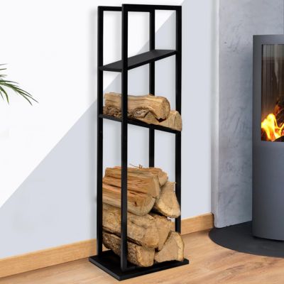 IDMARKET Range bûches vertical acier avec 2 étagères H.112 CM pour cheminée