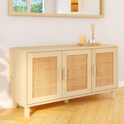 Buffet bas vintage 113 cm ELIN 3 portes effet naturel cannage - vue 2
