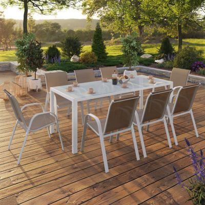 Salon de jardin MADRID table 190 cm et 8 chaises empilables et