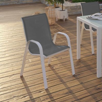 Id Market Lot de 4 chaises de jardin lyma métal et textilène empilables Argent - vue 2