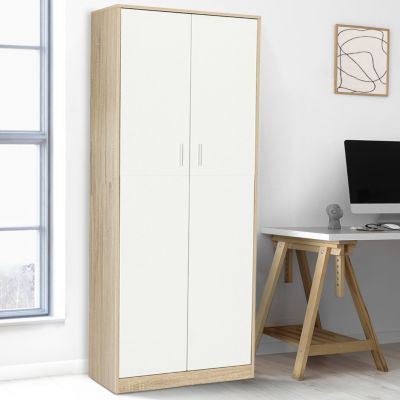 Armoire de bureau 190 cm multifonction MARIA bois et 2 portes 4 étagères