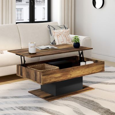 Table basse plateau relevable rectangulaire EDEN bois effet vieilli et - vue 7