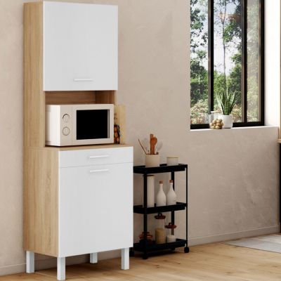 Buffet de cuisine 60 CM CINA 2 portes + tiroir façon hêtre et